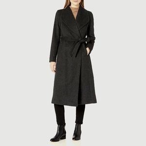 Cole Haan womens Melange Twill Belted Robe Coat dark gray size 6